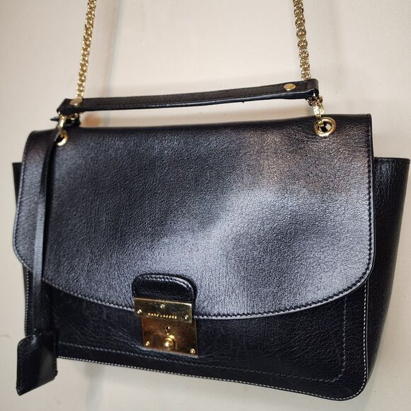 Marc Jacobs Polly Bag Black Leather Gold Chain Shoulder Crossbody Purse - Picture 5 of 16